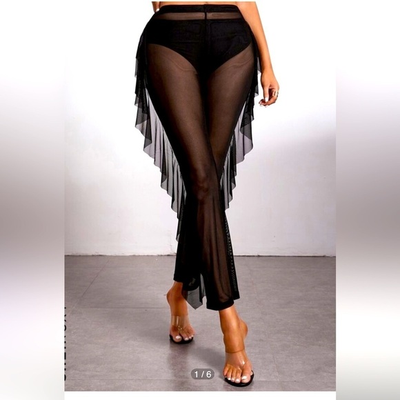 Ruffle Trim Draped Mesh Cover-Up Pants by Love 83 - Size 1XL - Picture 1 of 15